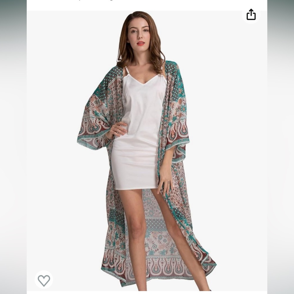 Women's Loose Kimono Cardigan Floral Print Long‎ Sleeve Coverups